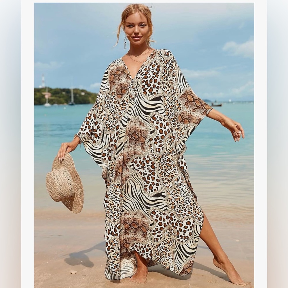 Animal Print Kaftan Dress/mumu or swimsuit cover up - Picture 4 of 6